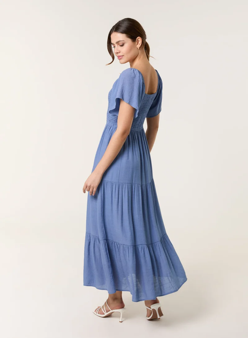 Blue Vanilla Flutter Sleeve Maxi Dress